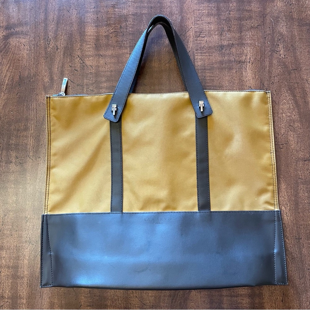 Lamarthe Paris Zippered Tote Bag - Nylon - Brown Leather Trim and Handles
